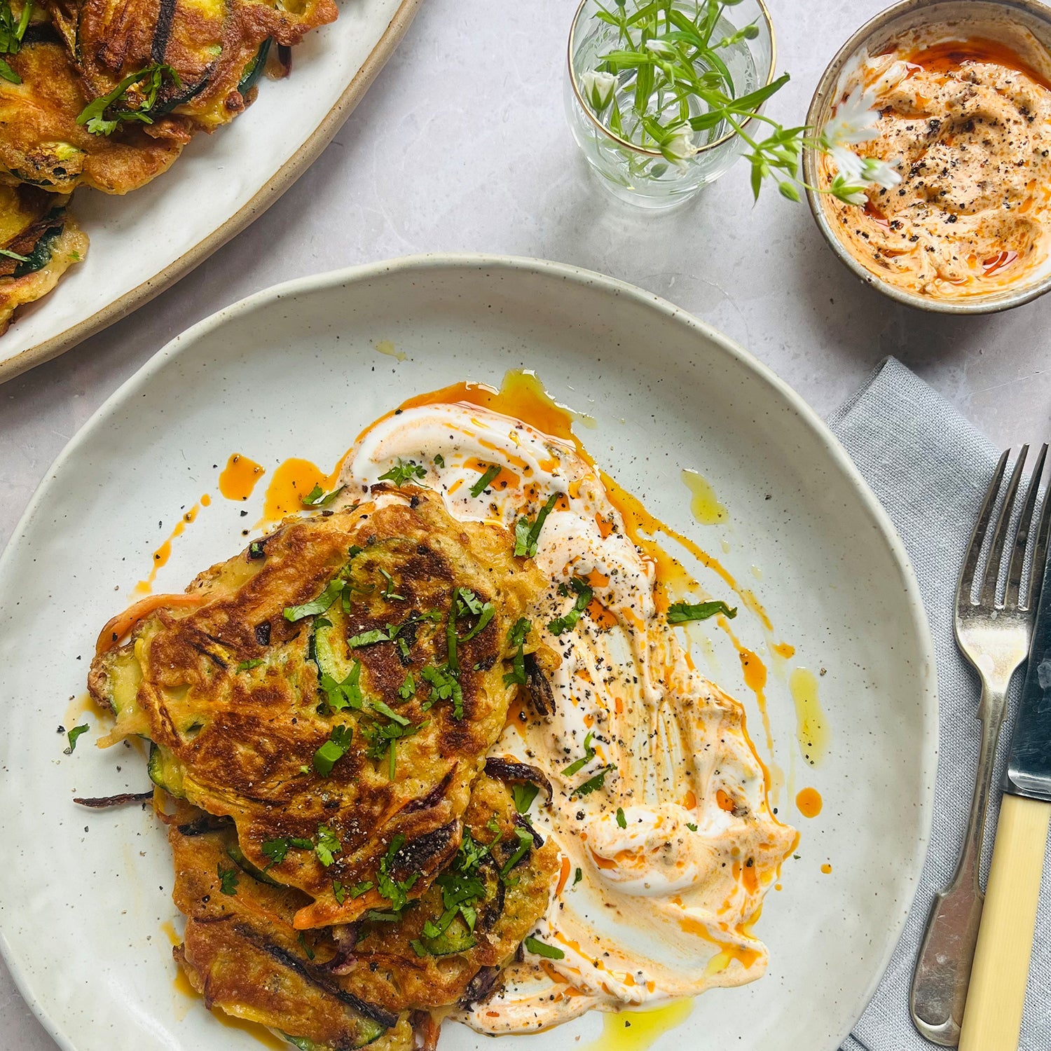 Carrot, Courgette & Halloumi Fritters with Chipotle Yoghurt Recipe ...