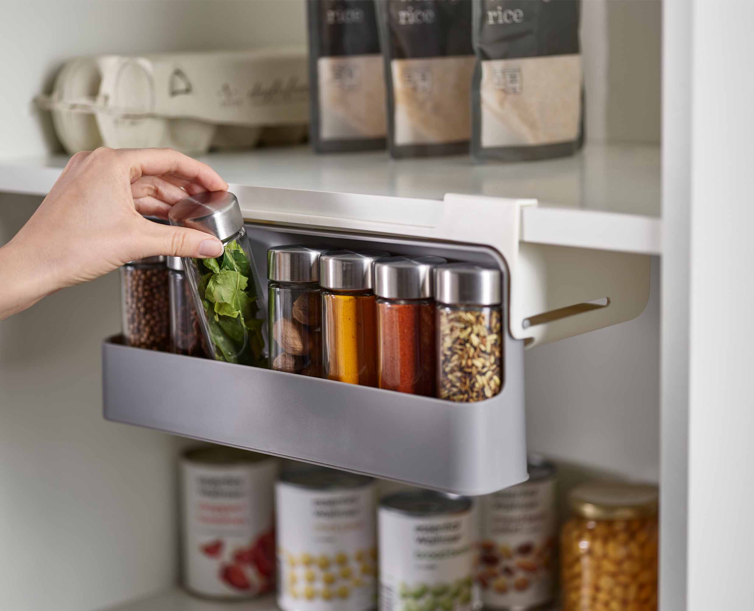 Under cabinet store spice rack