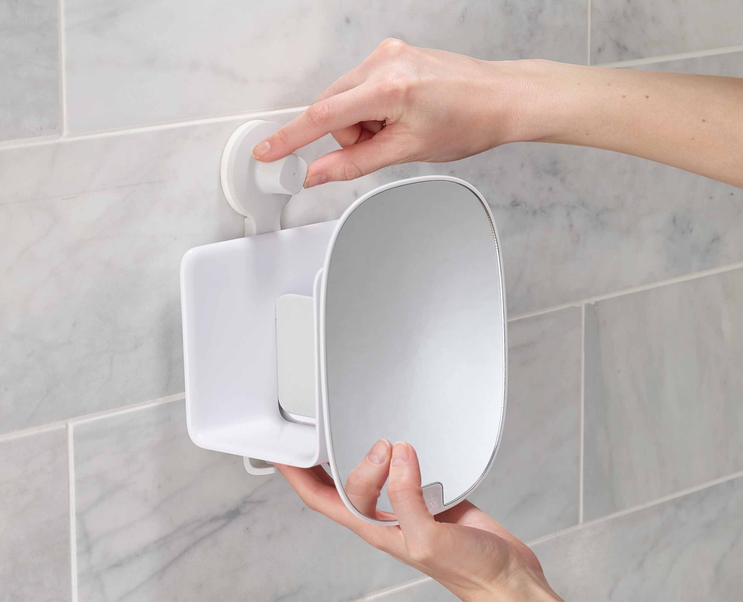 Homeify Bathroom Shower Caddy + Fogless Shower Mirror, 4 Pc Set Includes, 2  Adhesive Shower Shelves, Soap Holder & Fogless Mirror for Shower, No
