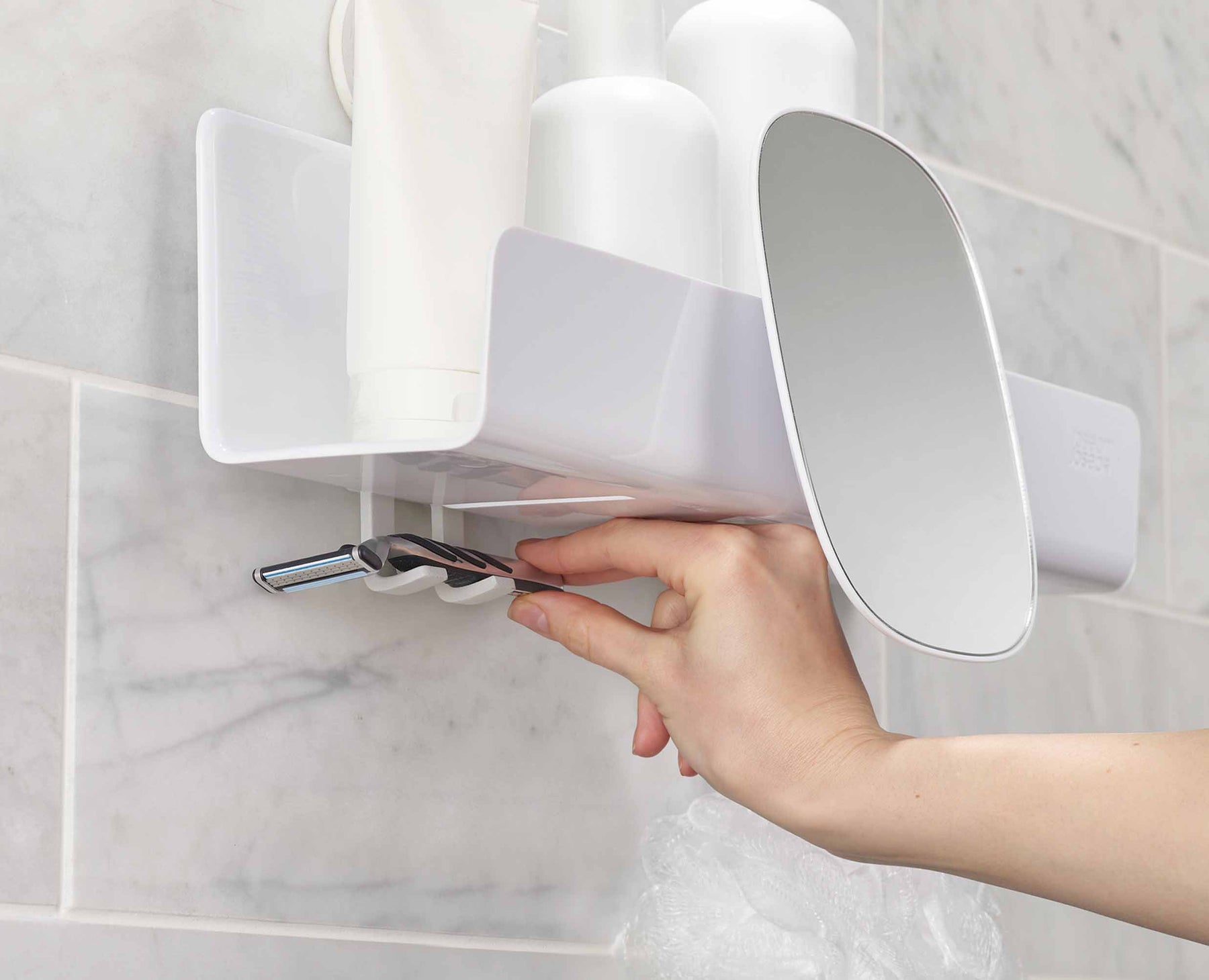 White Plastic Bathroom Corner Shower Shelf Wall Rack Storage Caddy Organiser  - L